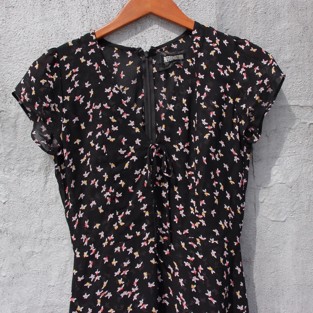 Reformation Mid Length Floral Black Dress